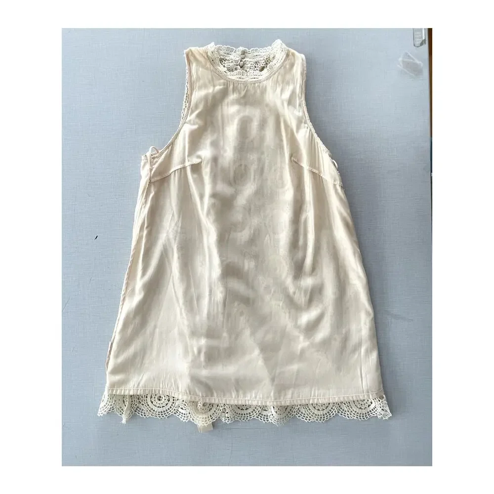 Free People Sz 10 Selma Lace Crochet Shift Dress Mini Boho Festival Prairie